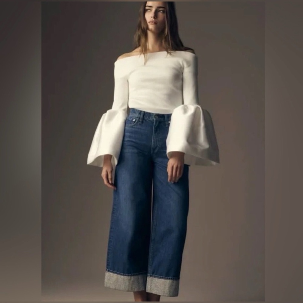 rag & bone Dark Blue Wide-Leg Cropped Jeans - Picture 3 of 5